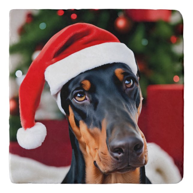 Doberman Christmas Trivet (Front)