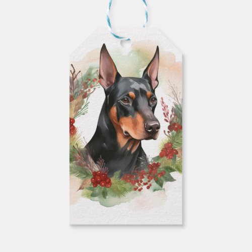 Doberman Christmas Wreath Festive Pup Gift Tags