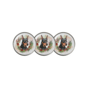 Doberman Christmas Wreath Festive Pup Golf Ball Marker