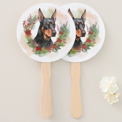 Doberman Christmas Wreath Festive Pup Hand Fan