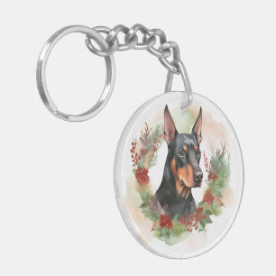 Doberman Christmas Wreath Festive Pup Keychain