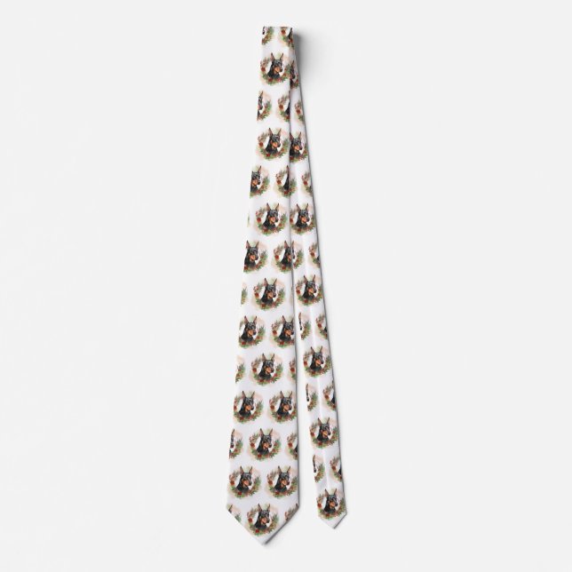 Doberman Christmas Wreath Festive Pup Neck Tie (Front)