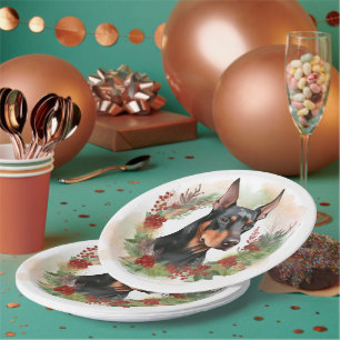 Doberman Christmas Wreath Festive Pup Paper Plates