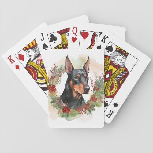 Doberman Christmas Wreath Festive Pup Poker Cards