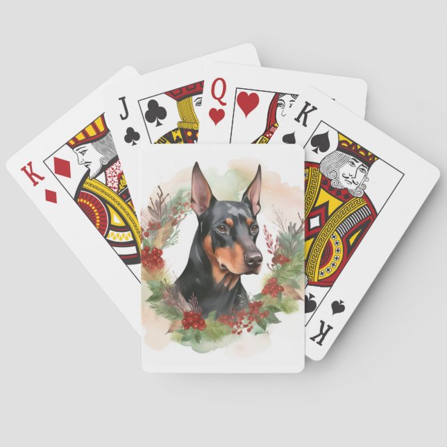 Doberman Christmas Wreath Festive Pup Poker Cards (Back)