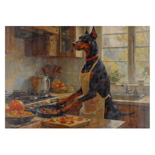 Doberman Cooking in Kitchen Cutting Board (Front)