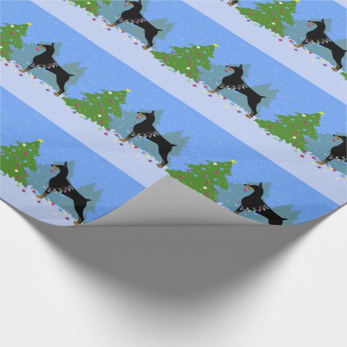Doberman Decorating Tree in the Forest Wrapping Paper