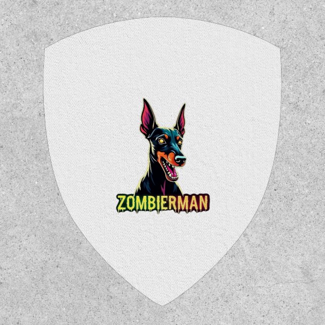Doberman Dobie Doby Dobermann Zombie Dog Halloween Patch (Front)
