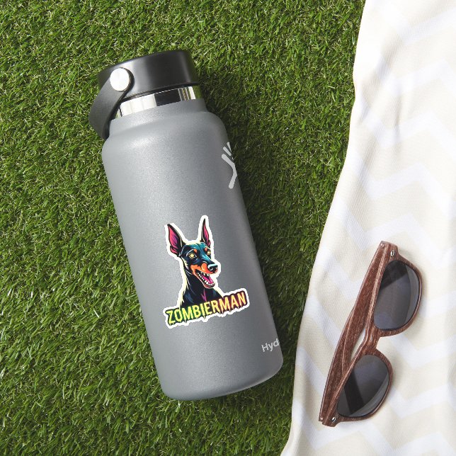 Doberman Dobie Doby Dobermann Zombie Dog Halloween Sticker (HydroFlask Insitu)