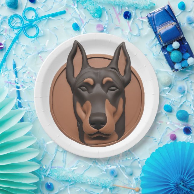 Doberman Dog 3D Inspired Paper Plates (Party)