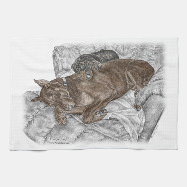Doberman Dog and Puppy Kitchen Towel (Horizontal)