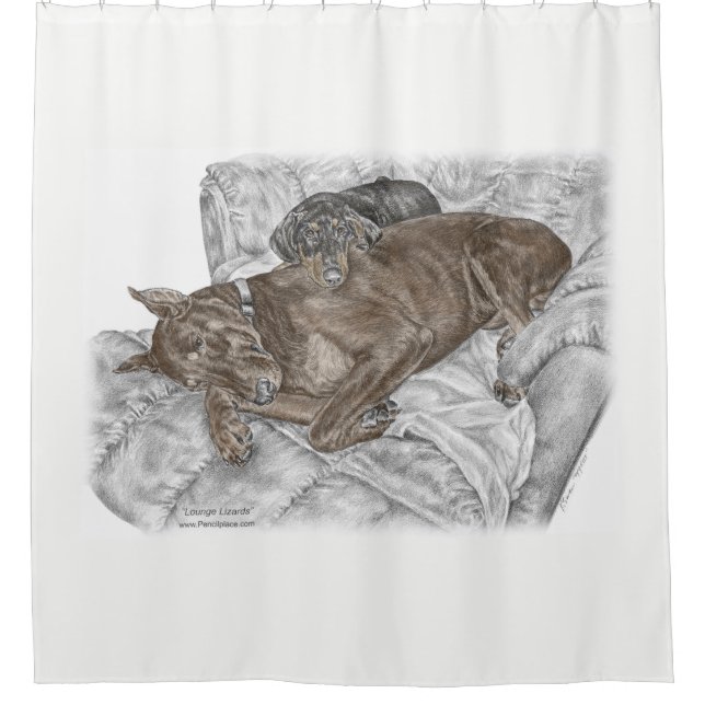 Doberman Dog and Puppy Shower Curtain (Front)