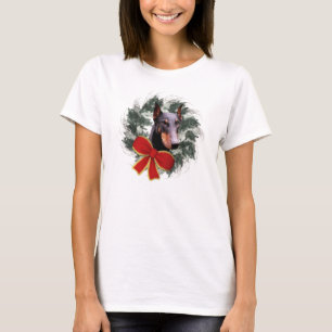 Doberman Dog And Wreath Christmas T-Shirt