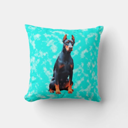 Doberman Dog Art Portrait Throw Pillow