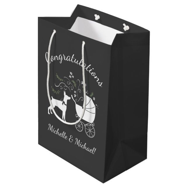 Doberman Dog Baby Shower Puppy Dobie Pinscher Medium Gift Bag (Back Angled)