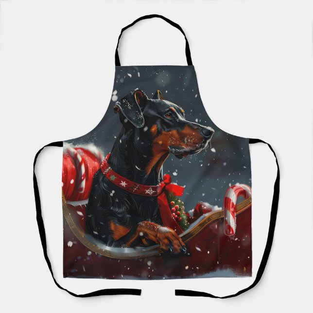 Doberman Dog Christmas Festive Apron (Front)
