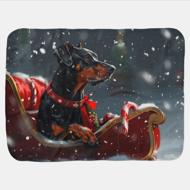 Doberman Dog Christmas Festive Baby Blanket (Horizontal)