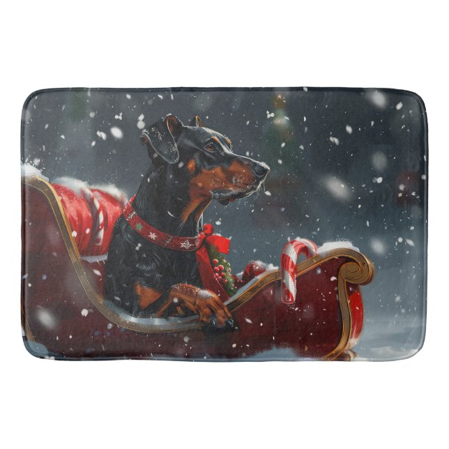 Doberman Dog Christmas Festive Bath Mat (Front)