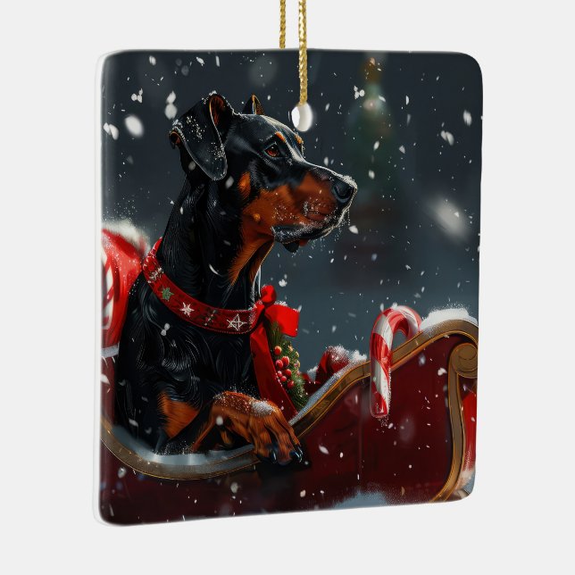 Doberman Dog Christmas Festive Ceramic Ornament (Right)