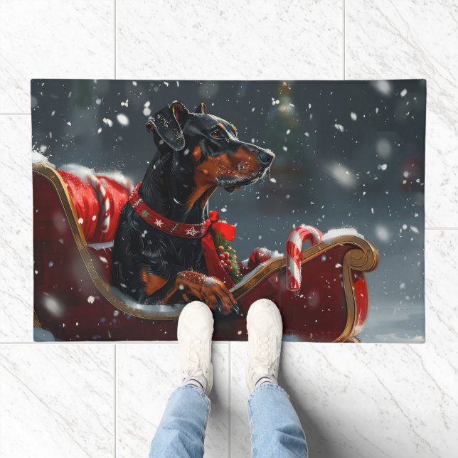Doberman Dog Christmas Festive Doormat (Indoor)