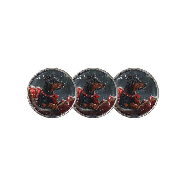 Doberman Dog Christmas Festive Golf Ball Marker (3 Up)