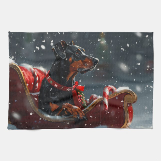 Doberman Dog Christmas Festive Kitchen Towel (Horizontal)