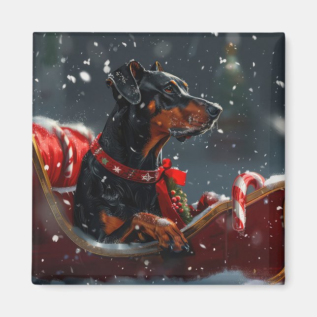 Doberman Dog Christmas Festive Magnet (Front)