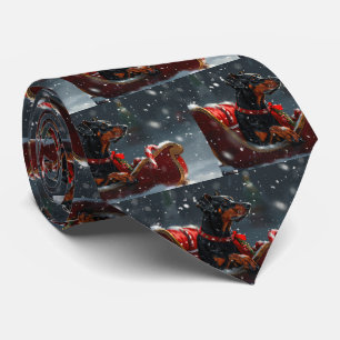 Doberman Dog Christmas Festive Neck Tie