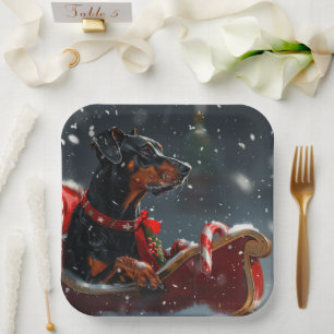 Doberman Dog Christmas Festive Paper Plates