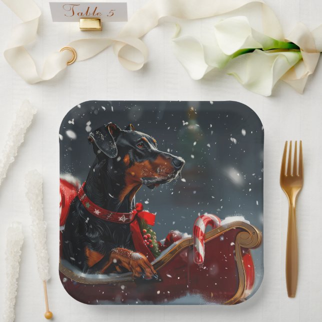 Doberman Dog Christmas Festive Paper Plates (Wedding)