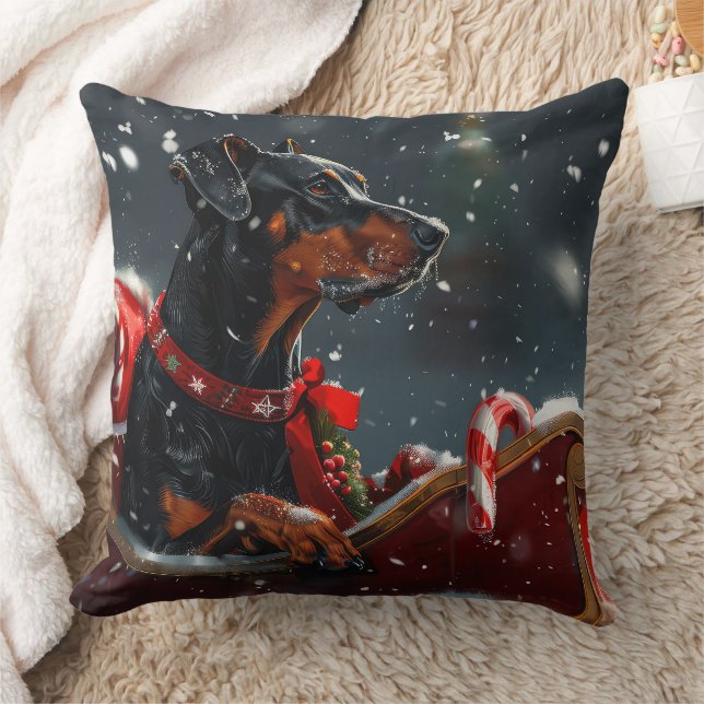Doberman Dog Christmas Festive Throw Pillow (Blanket)