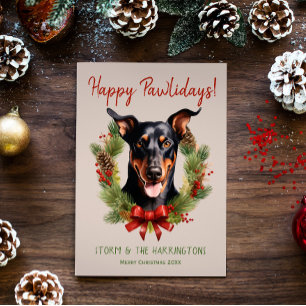 Doberman Dog Christmas Happy Pawlidays Howlidays Holiday Card