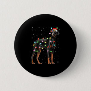 Doberman Dog Christmas Lights Santa Pet Dog Lover  Button