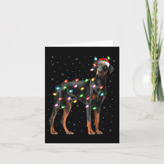 Doberman Dog Christmas Lights Santa Pet Dog Lover  Card (Front)