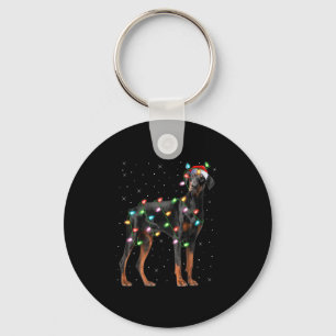 Doberman Dog Christmas Lights Santa Pet Dog Lover Keychain