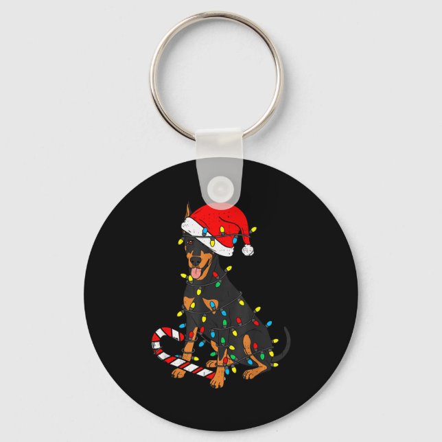 Doberman Dog Christmas Lights Santa Xmas Pet Dog L Keychain (Front)
