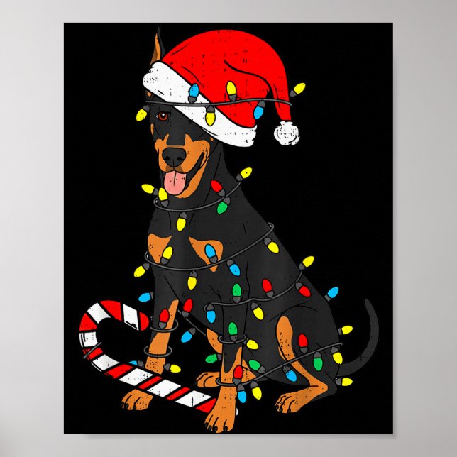 Doberman Dog Christmas Lights Santa Xmas Pet Dog L Poster (Front)