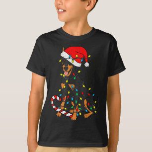 Doberman Dog Christmas Lights Santa Xmas Pet Dog L T-Shirt
