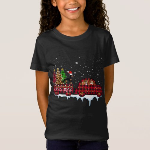 Doberman Dog Christmas Red Plaid Truck Santa Xmas  T_Shirt