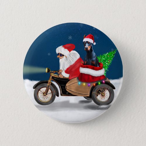 Doberman Dog Christmas Santa Claus   Button