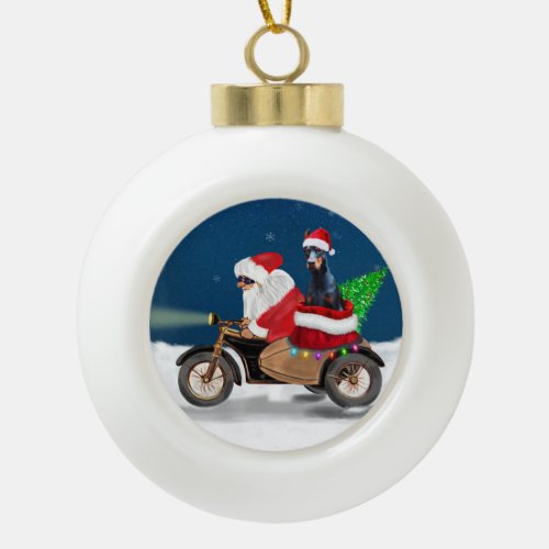 Doberman Dog Christmas Santa Claus   Ceramic Ball Christmas Ornament