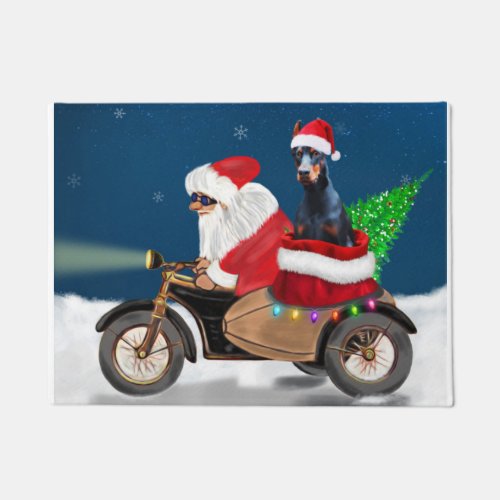 Doberman Dog Christmas Santa Claus   Doormat
