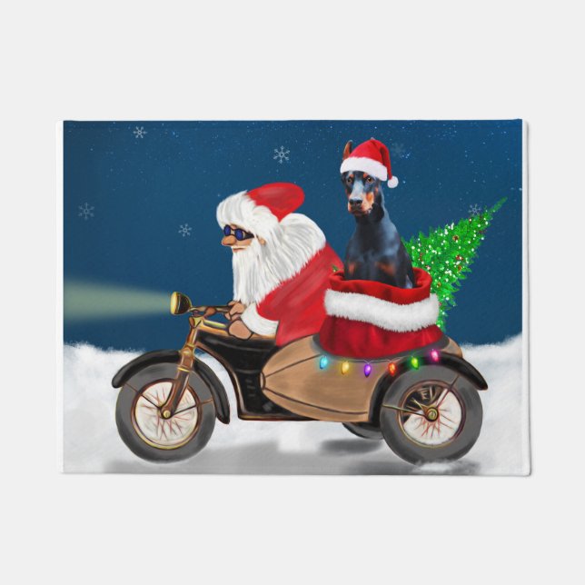Doberman Dog Christmas Santa Claus   Doormat (Front)
