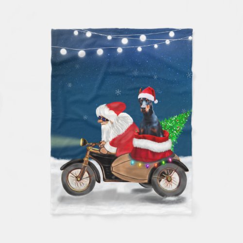 Doberman Dog Christmas Santa Claus   Fleece Blanket