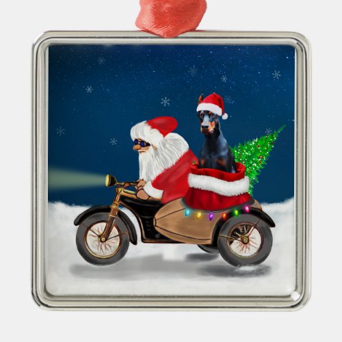 Doberman Dog Christmas Santa Claus   Metal Ornament