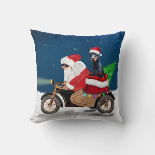 Doberman Dog Christmas Santa Claus  Throw Pillow