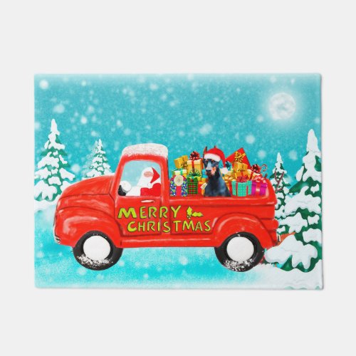 Doberman Dog Christmas Santa Delivery Truck Doormat