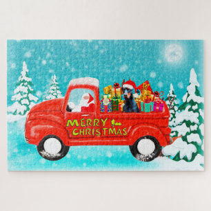 Doberman Dog Christmas Santa Delivery Truck Jigsaw Puzzle