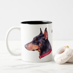 Doberman Dog Face Photo Personalized Two-Tone Coffee Mug