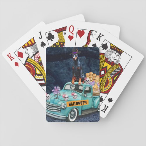 Doberman Dog Halloween Truck Scary Night  Playing Cards